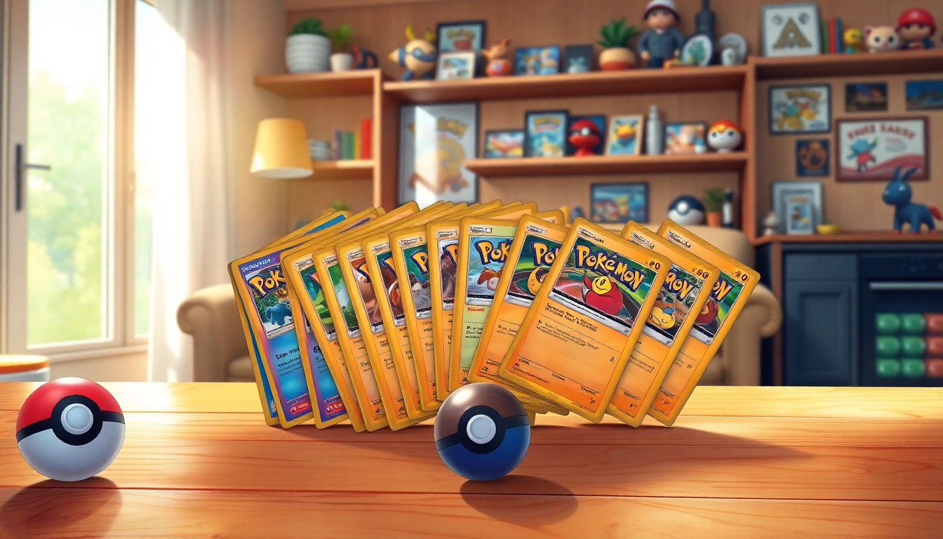 Showcase a beautifully arranged set of Real Pokemon cards reflecting light, highlighting their glossy finish and nostalgic charm.