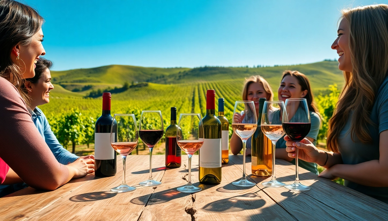 Experience Winery Membership benefits with friends in a picturesque vineyard setting.