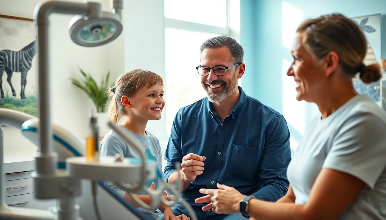 Orthodontist Myrtle Beach providing personalized consultation to a family in a bright clinic.